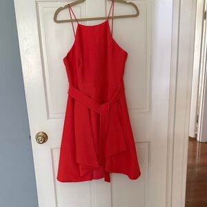 Coral Spaghetti Strap Fit-and-Flare Dress